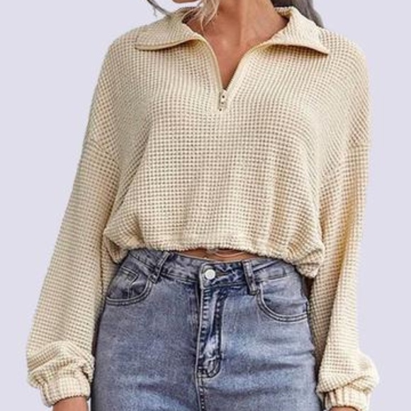 Cropped Waffle Knit Pullover - Picture 1 of 4